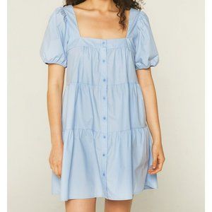 Compania Fantastica Blue Poplin Tiered Babydoll Smock Mini Dress